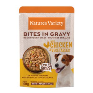 24x100g Nature's Variety Bites in Saus Mini Adult Kip & Groenten Nat Hondenvoer