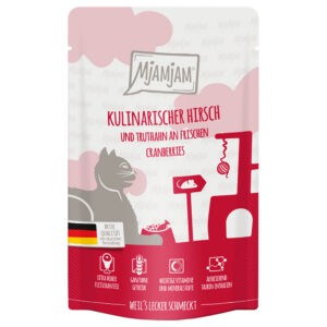 24x 125g MjAMjAM culinaire hert en kalkoen met verse veenbessen nat kattenvoer