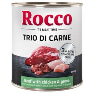 Rocco Trio di Carne Rund, Kip & Wild Hondenvoer – 6 x 800 g