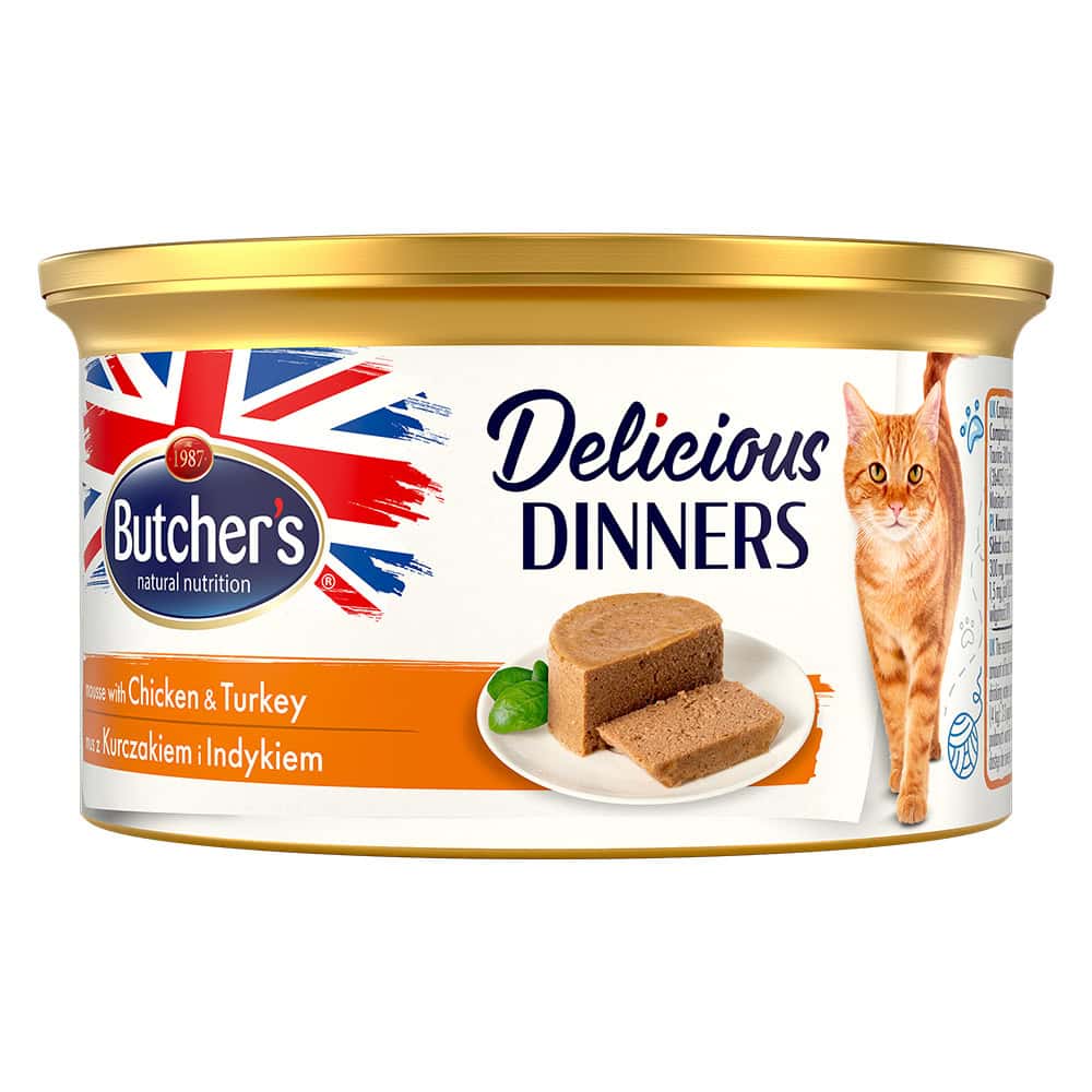 24x 85g Butcher’s Delicious Dinners Kat Kip & kalkoen Natvoer