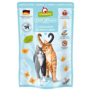 24x85g GranataPet DeliCatessen Pouch Zalm & kalkoen Kattenvoer