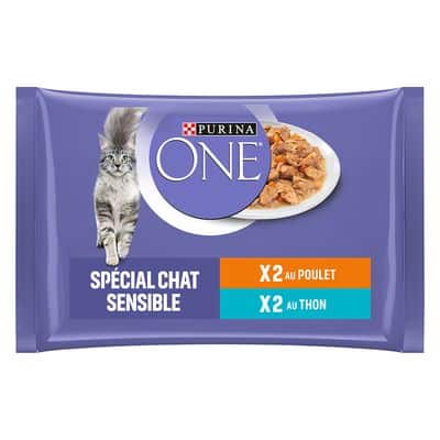 24x85g Sensitive Kip en Tonijn Purina ONE Kattenvoer
