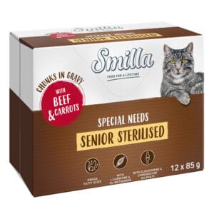 24x85g Smilla verse zakjes Senior Sterilised Hapjes in Saus Rundvlees en Wortelen met Groenten