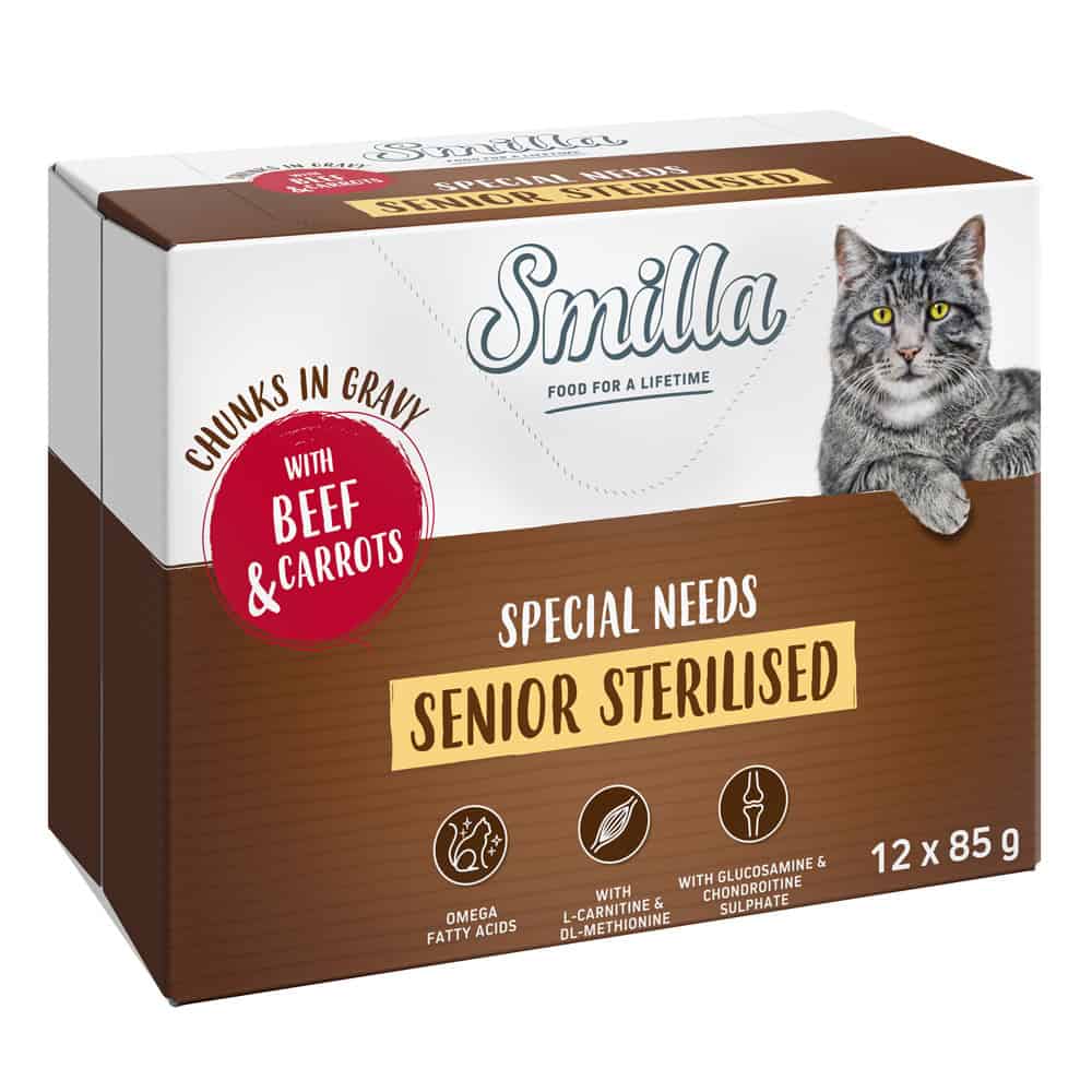 24x85g Smilla verse zakjes Senior Sterilised Hapjes in Saus Rundvlees en Wortelen met Groenten