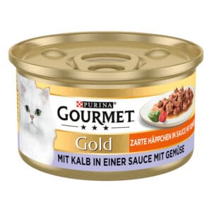 ! Gourmet Gold natvoer voor katten 24 x 85 g / 48 x 85 g - Kalfsvlees en Groenten Fijne Hapjes in Saus 24 x 85 g