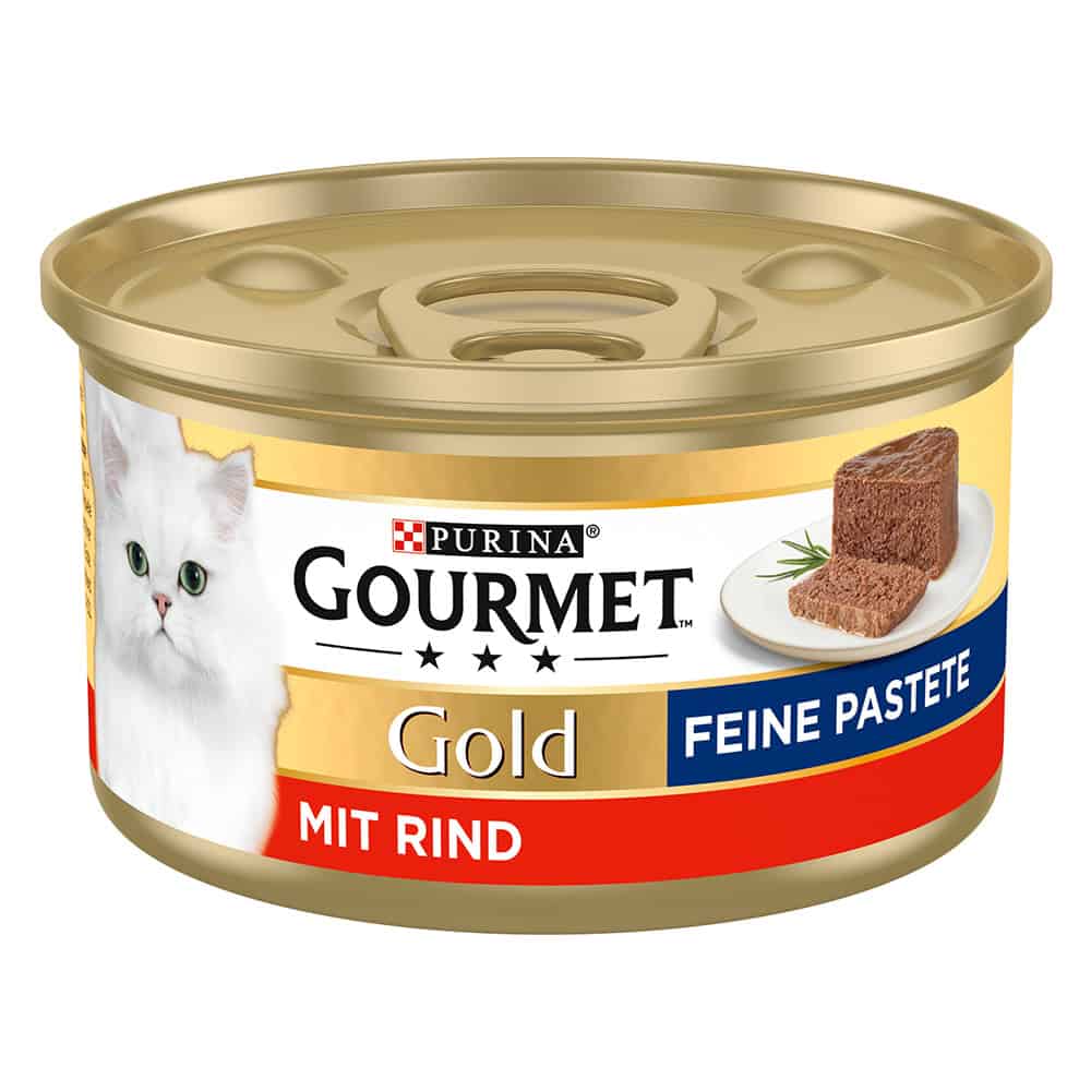 Gourmet Gold natvoer voor katten – Fijne paté: Rundvlees – 24 x 85 g