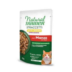 28x70g Natural Trainer Straccetti Urinary Sterilised Reepjes in saus met rundvlees, nat kattenvoer