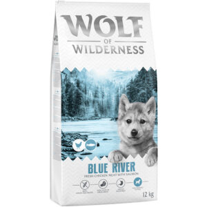 2x 12kg Wolf of Wilderness Junior Blue River Salmon graanvrij droogvoer voor honden