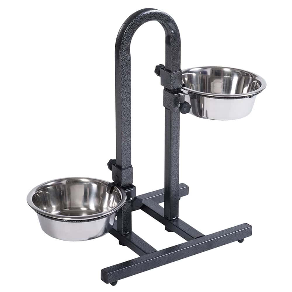 2 x 1,6 l, Ø 21 cm, Hoogte tot 44 cm – U-Hondenbar Incl. 2 Roestvrijstalen Voerbakken