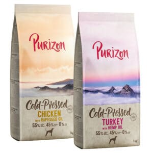 2x1kg Kip met Koolzaadolie & Kalkoen met Hennepolie Purizon Coldpressed Hondenvoer