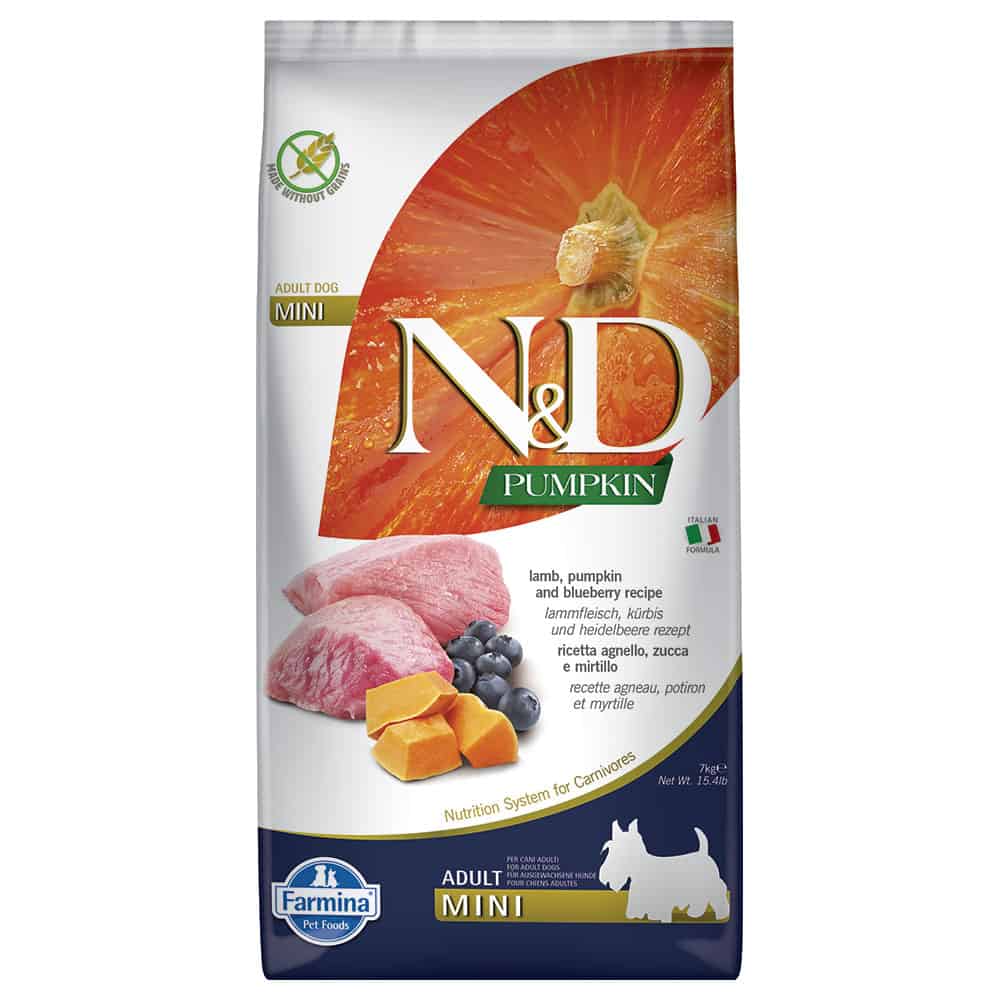 2x7kg Lam en Bosbes Adult Mini Farmina N&D Pompoen droog voor honden