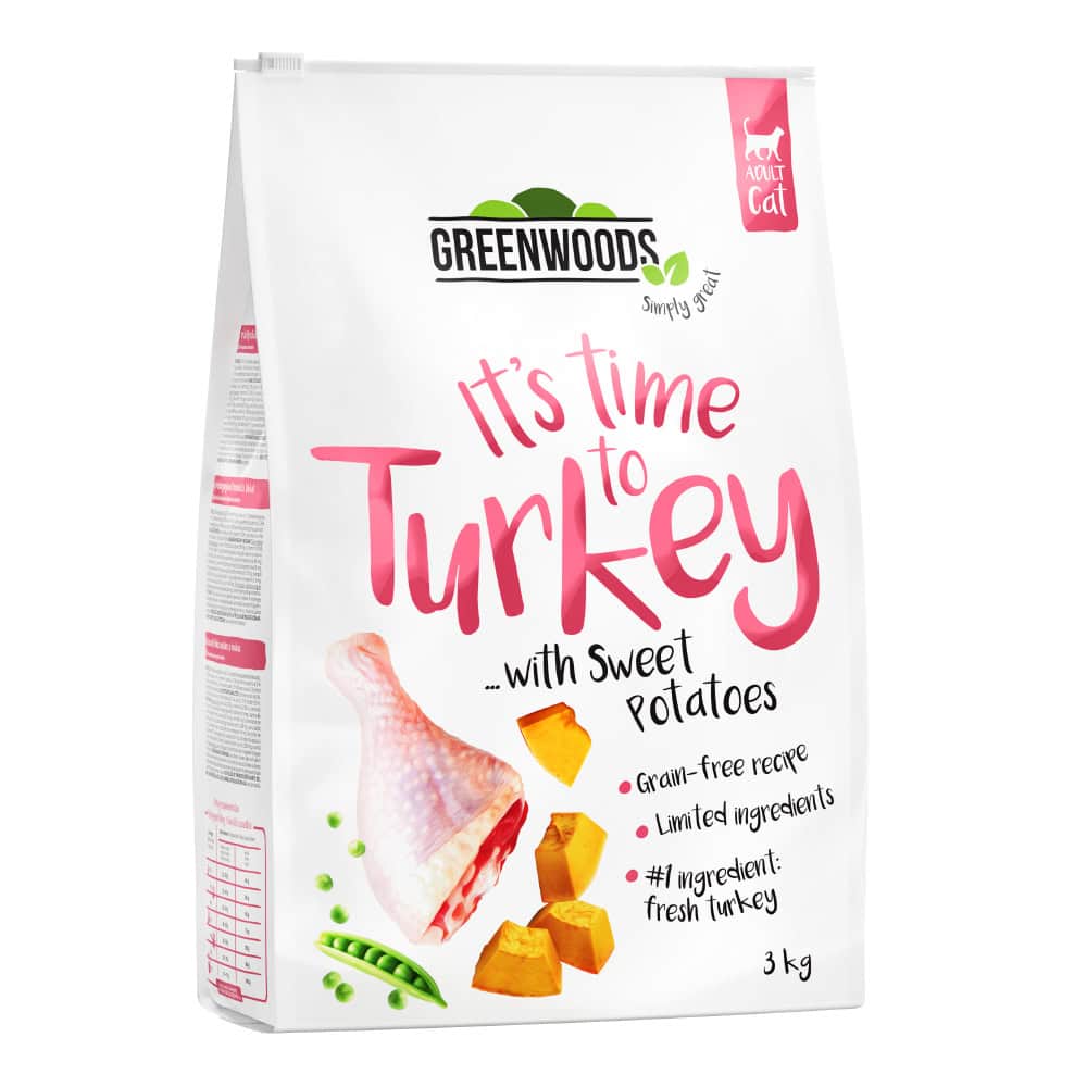 3kg Kalkoen met Zoete Aardappelen, Erwten en Pompoen Greenwoods Kattenvoer