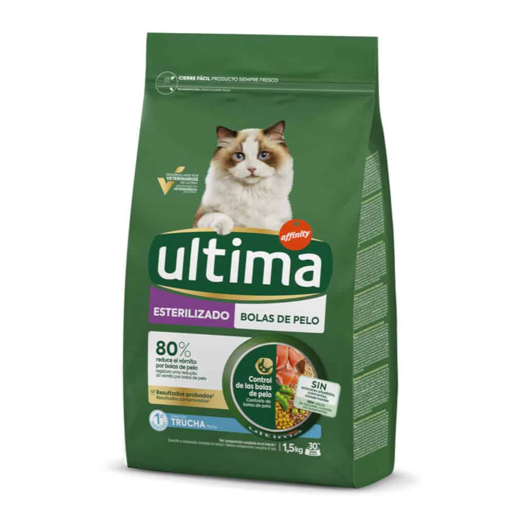 3 x 1,5 kg Ultima Feline Sterilised Hairball met forel droogvoer voor katten