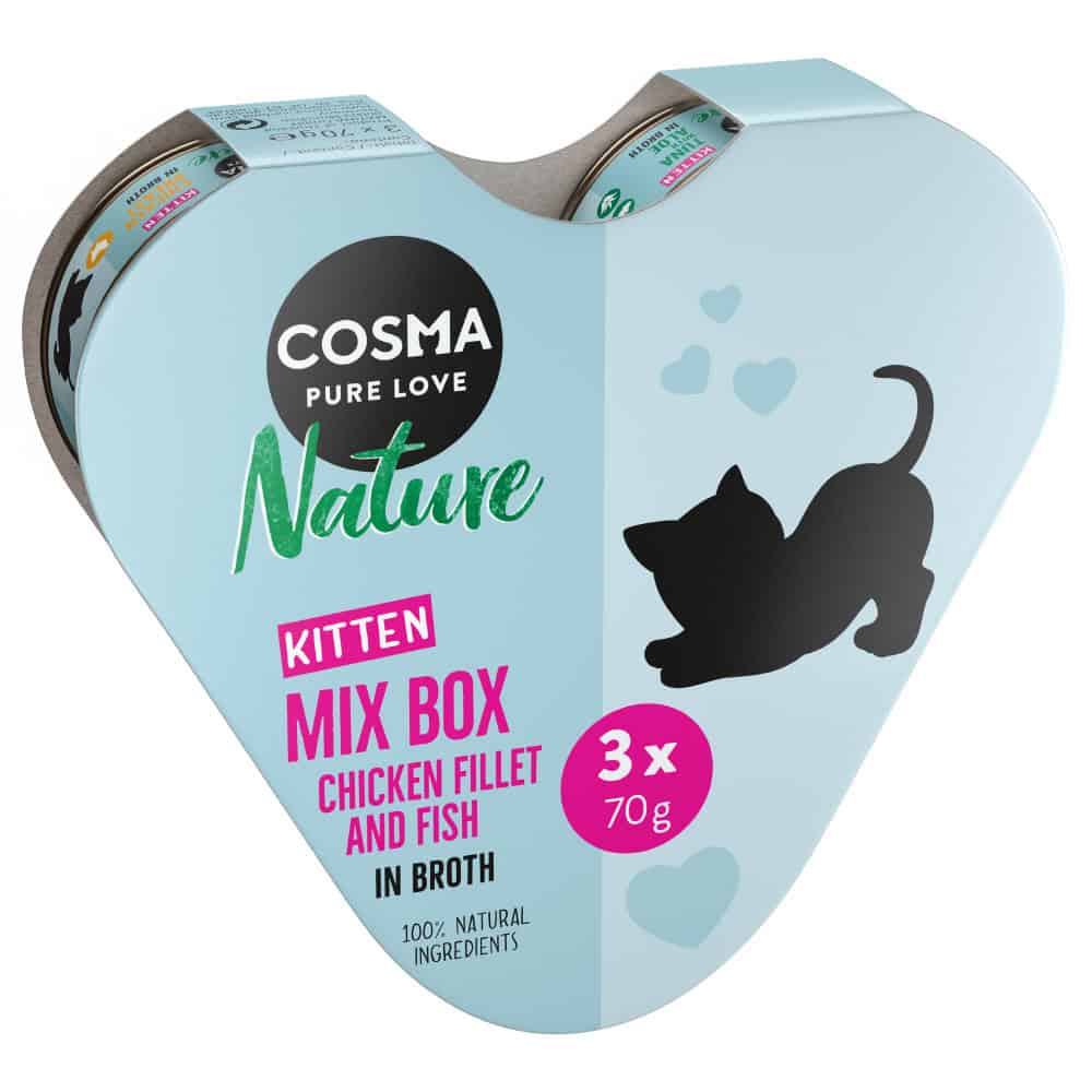 Cosma Nature Kitten Hart-Box Met 3 Verschillende Soorten Kattenvoer – 3 x 70 g