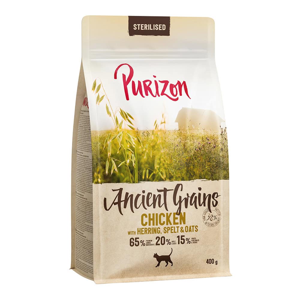 Purizon Adult Sterilised Ancient Grain Kip met Vis Katten Droogvoer – 400 g