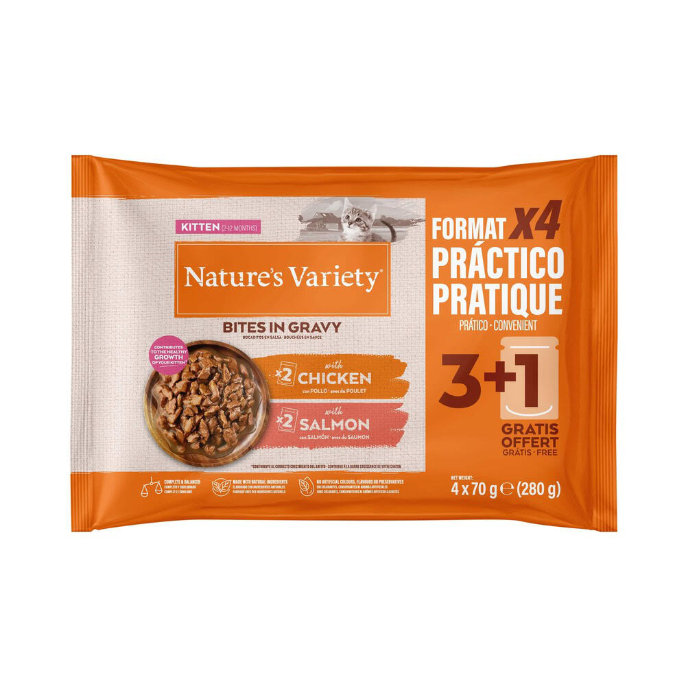 Nature’s Variety met kip en zalm Kitten Bites in Saus nat kattenvoer – 44 x 70 g