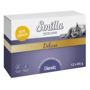 48x85g Smilla Deluxe Hapjes Katten Natvoer met Kip, Courgettes en Wortelen