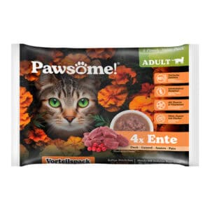 Pawsome Adult Cat met eend natvoer voor katten – 340 g