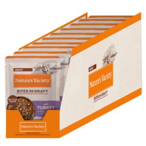 2 x 12 x 70 g / 2 x 22 x 85 g of 2 x 28 x 70 g Nature's Variety natvoer voor katten! - Bites in Saus Adult met Kalkoen (2 x 22 x 85 g)