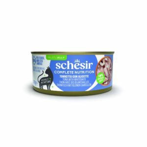 6x140g Tonijn met witte vis Schesir Complete voeding in gelei natvoer voor katten