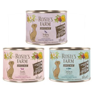 6x 195g Rosie's Farm Single Meat Adult Mix (kalkoen & rijst, lam & rijst, vis & rijst) nat hondenvoer