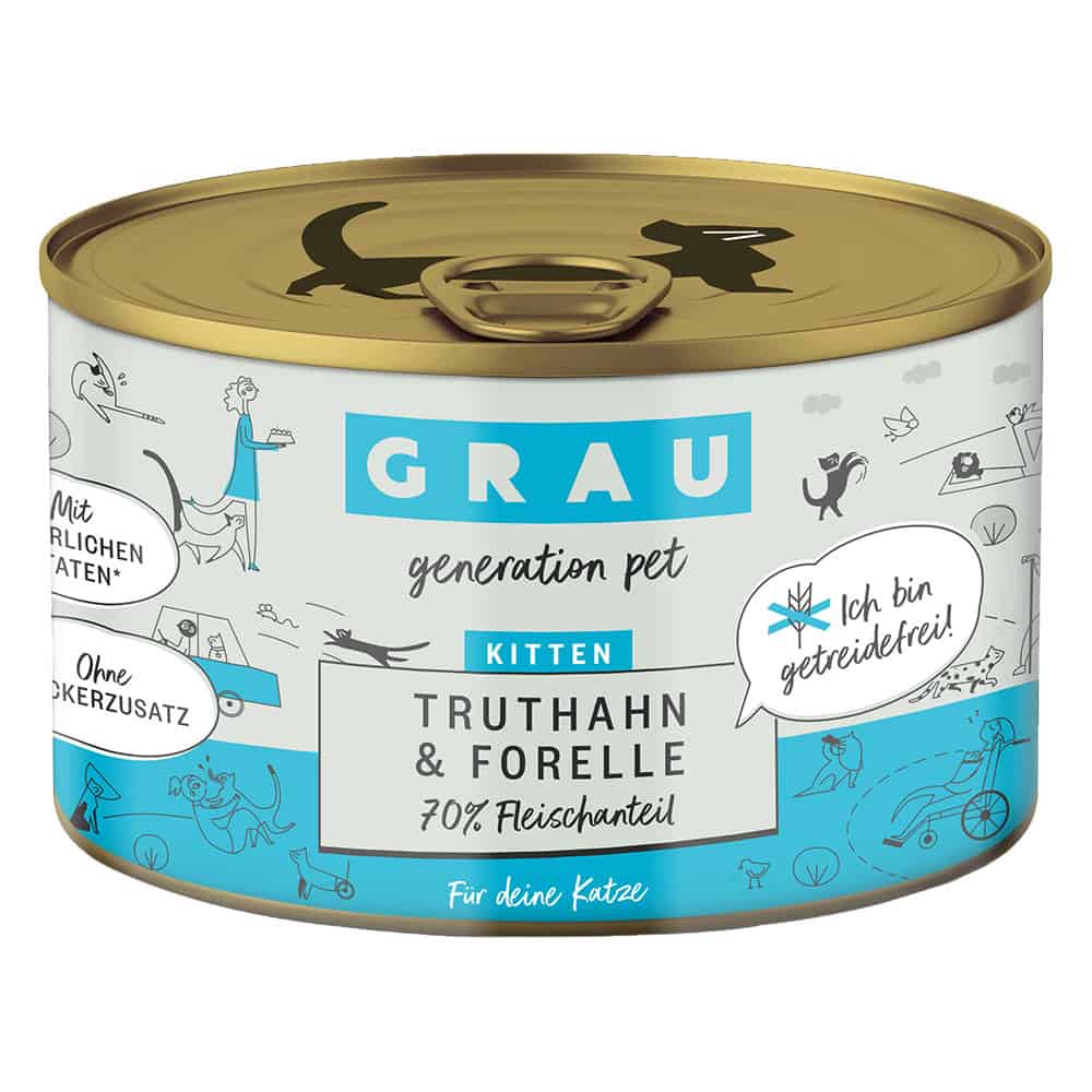 Grau Kitten Kalkoen/Forel Bliksmulpotjes Kattenvoer – 6 x 200 g