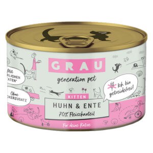 6x200g Kitten Kip/Eend Bliksmulpotjes Grau Kattenvoer