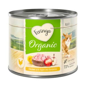 6x200g Organic Adult Kip met Appel en Paardenbloem Kattenvoer nat