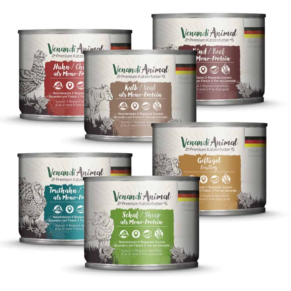 Venandi Animal Mixpakket 6 soorten nat kattenvoer – 6 x 200 g