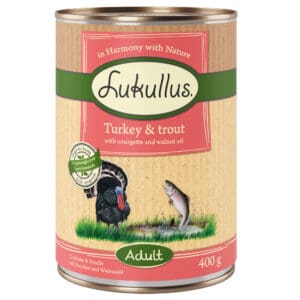 6x400g Adult Kalkoen & Forel Lukullus Natuurkost Graanvrij Hondenvoer droog