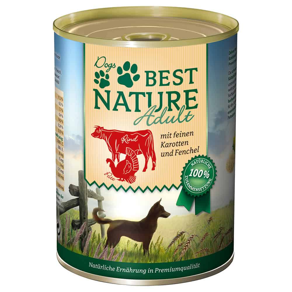 6x 400g Best Nature Dog Adult Kalkoen, Rund & Wortelen nat hondenvoer