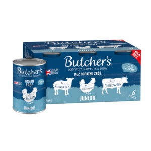 6x 400g Butcher's Junior Original's graanvrije mixverpakking (3 soorten) droog hondenvoer