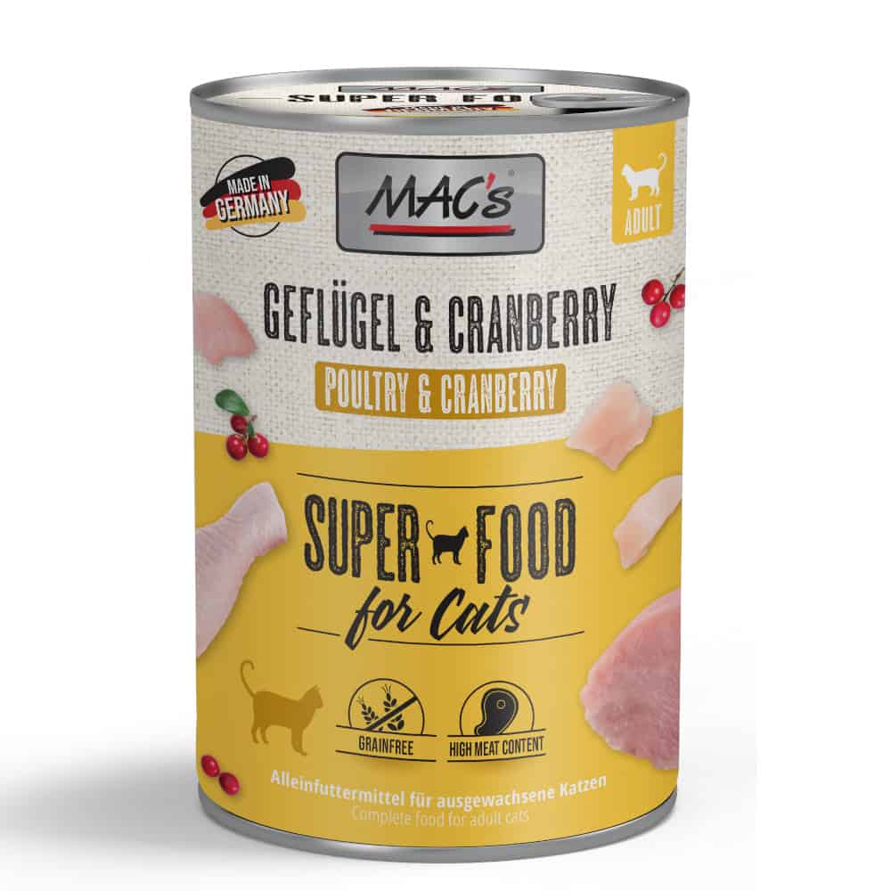 6x400g Gevogelte, en Cranberry MAC’s Kattenvoer