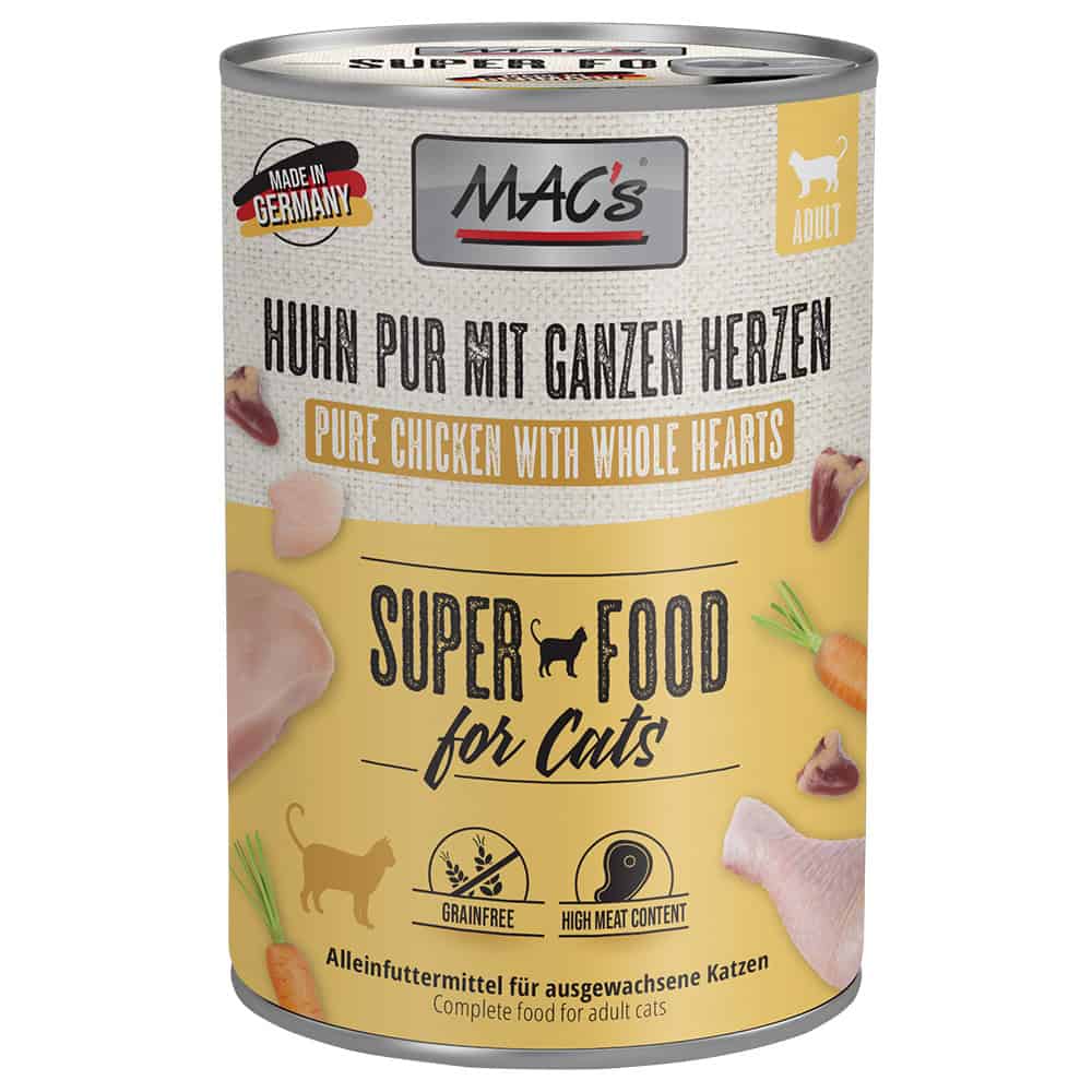 6x400g Kip Puur met Gevogelteharten MAC’s Kattenvoer