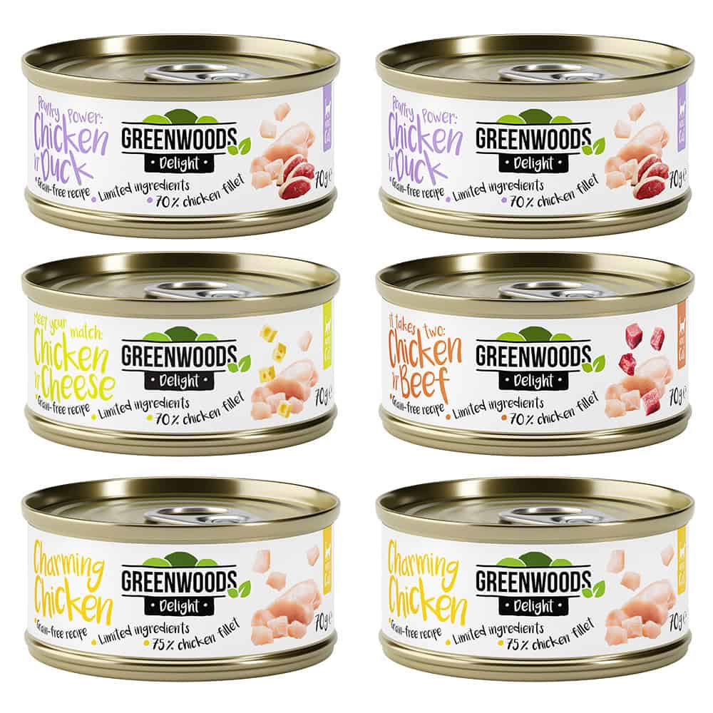 6x70g Kip (4 Smaken) Greenwoods Delight Kattenvoer