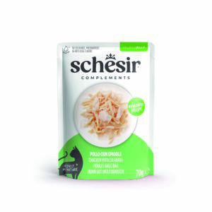 6x70g Kip met zeebaars Schesir Complementen in gelei natvoer voor katten