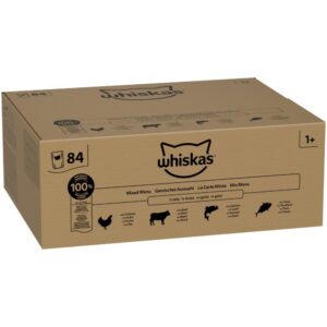 84x85g Whiskas 1+ Adult Zakjes Gemengd Menu in Gelei Natvoer voor Katten