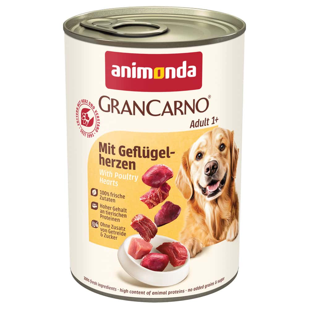 animonda GranCarno Original 12/24 x 400 g – met Gevogelteharten