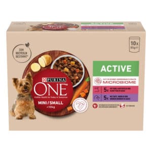 Dubbelpak: 20 x 85 g Purina ONE Mini Active Rund & Eend nat hondenvoer