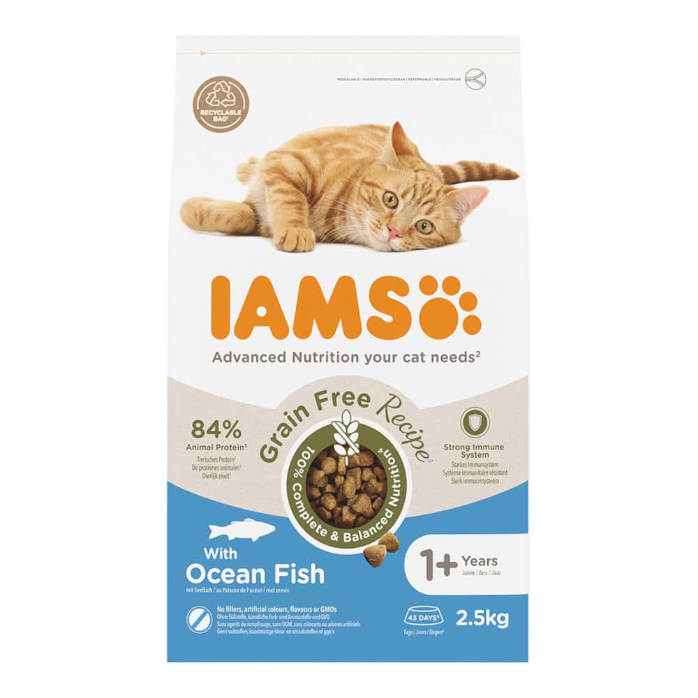 IAMS Advanced Nutrition Graanvrij met zeevis droogvoer voor katten – 2,5 kg