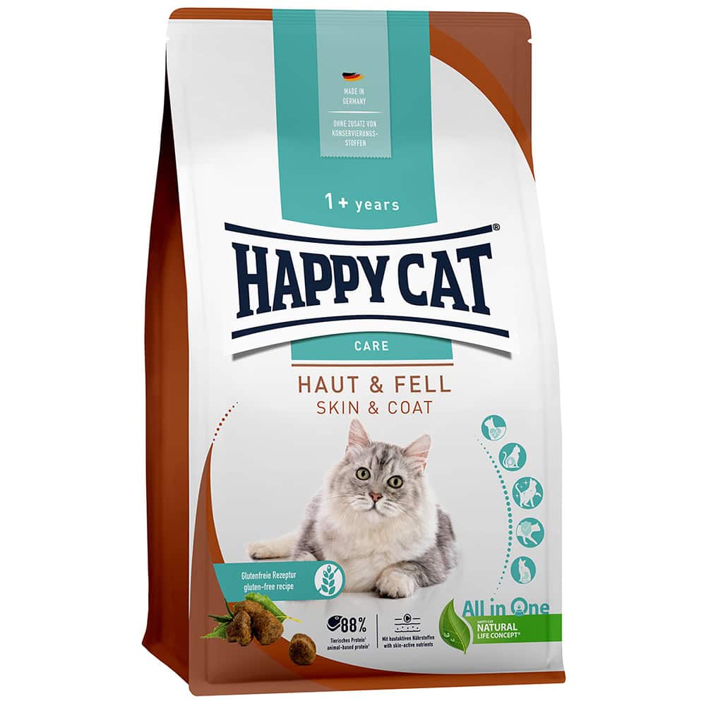 Dubbelpak: 2 x 4 kg Happy Cat Care Huid & Vacht Kattenvoer
