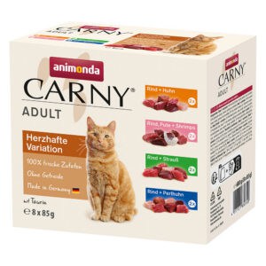 Economy Pack: 24x85g Animonda Carny Pouch Hearty Variant (4 soorten) nat kattenvoer