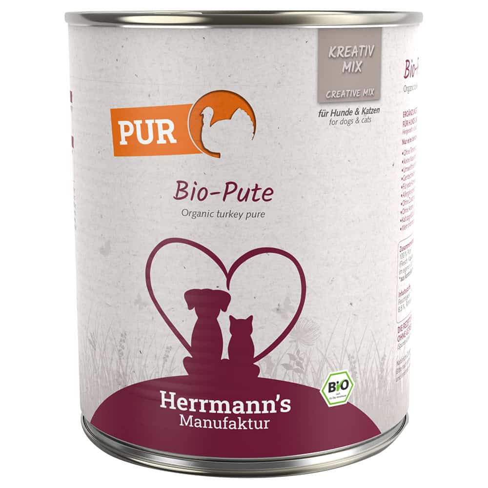 Herrmann’s Vlees Puur 6 x 800 g Hondenvoer – Bio-Kalkoen
