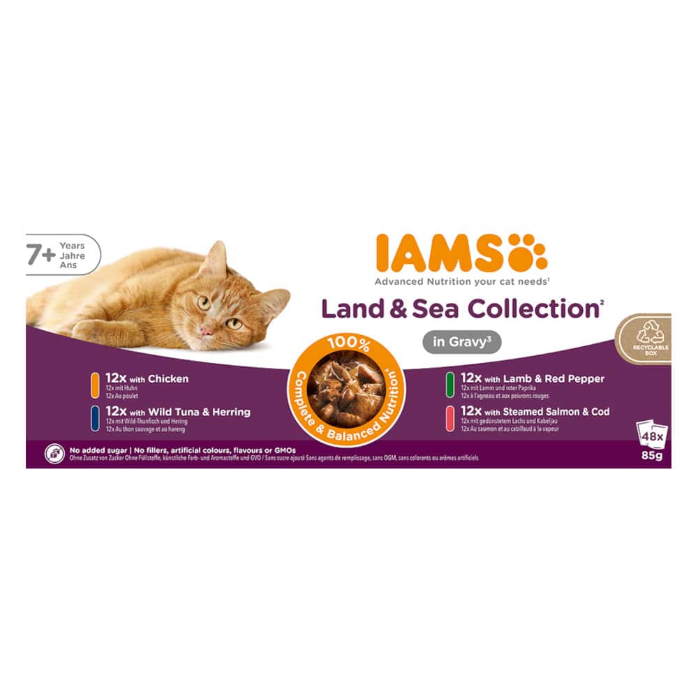 IAMS Advanced Nutrition Senior 7+ Land & Sea Collection in saus – Mixpaket 2 ( , 4 Soorten) – 4,08 kg