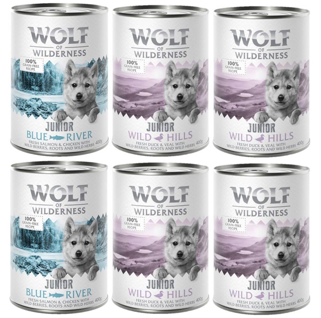 Junior Mixpakket Wolf of Wilderness Graanvrij Honden Natvoer