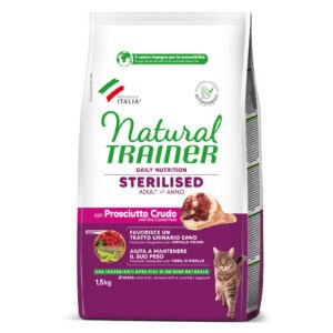 Natural Trainer Gesteriliseerd met rauwe Ham Brokken voor Katten - 1,5 kg