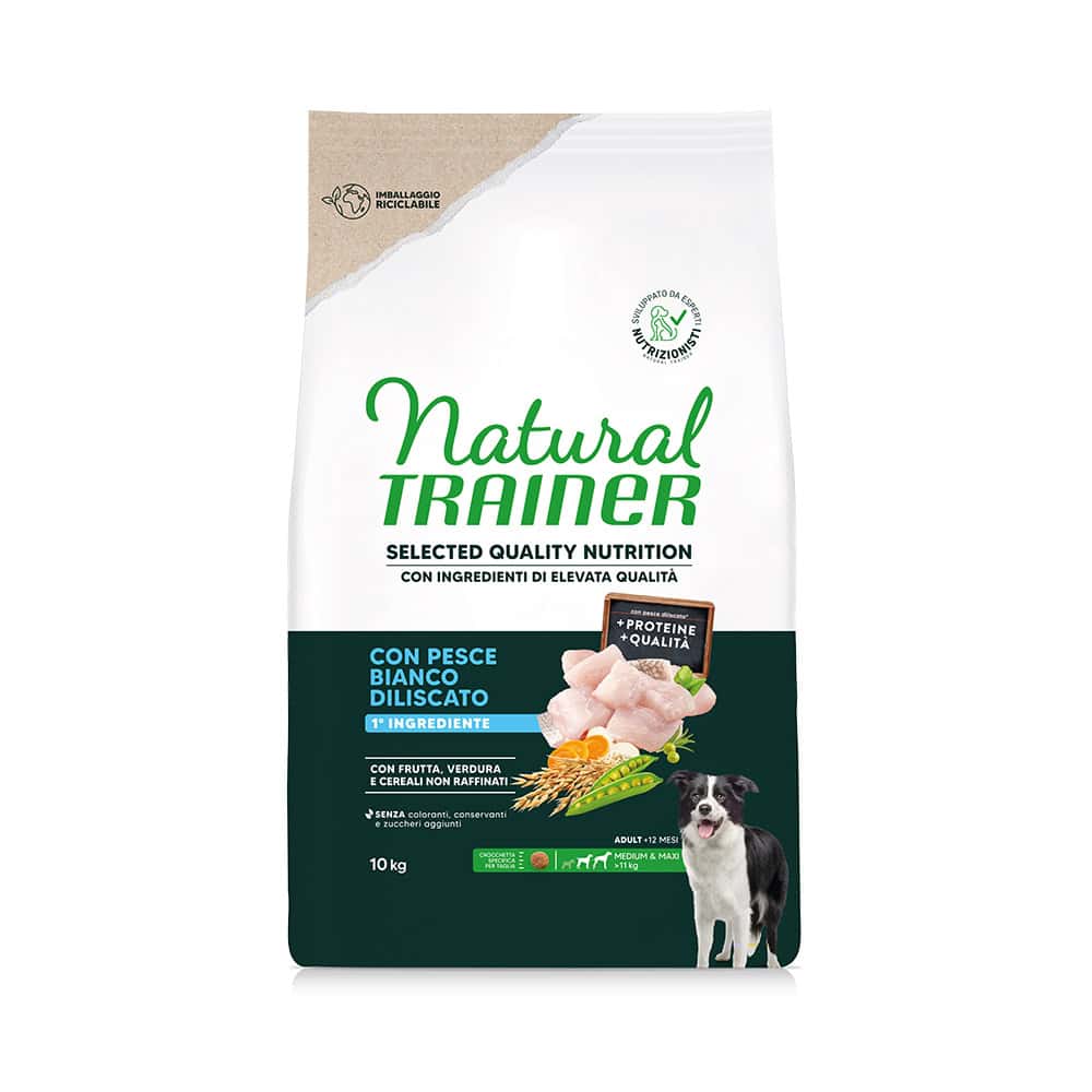 Natural Trainer Selected Quality Nutrition Adult Medium & Maxi Witte Vis – Dubbelpak: 2 x 10 kg