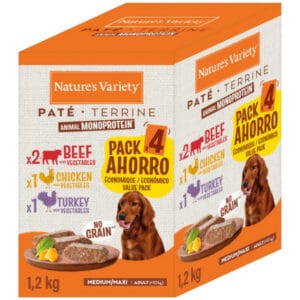 Nature's Variety Original Paté No Grain Medium/Maxi Adult Hondenvoer - Mix (Rund, Kip, Kalkoen) 8 x 300 g