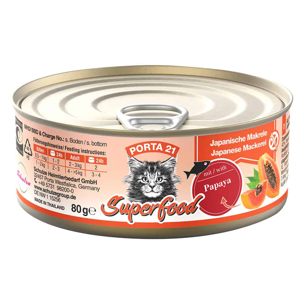 Porta 21 Superfood Kattenvoer – Makreel met Papaya – 6 x 80 g