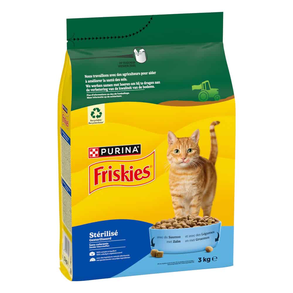 PURINA Friskies Sterilized Kat met zalm, tonijn en groenten – Voordeelpakket: 3 x 3 kg